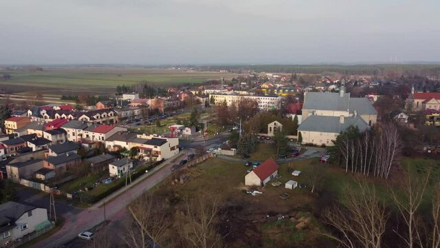 Widawa village seen from above, Polish countryside landscape.