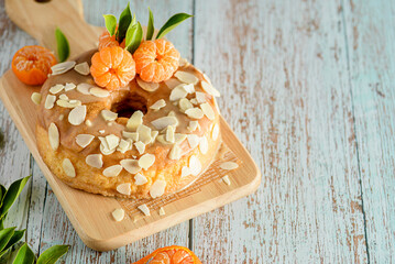 orange cake on a wooden background