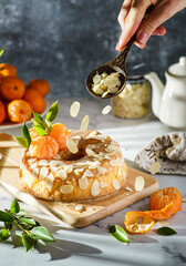 cake with tangerines and almond