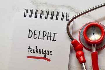 Delphi technique in healthcare concept. Medical background, top view.