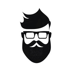Icon logo of a hipster man with glasses and a big beard. 