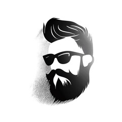 Icon logo of a hipster man with glasses and a big beard. 