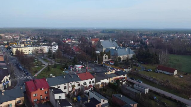 Widawa village seen from above, Polish countryside landscape.