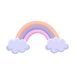 Cute good night rainbow between clouds for kids, vector illustration. Cartoon drawing of lullaby element for children isolated on white background. Bedtime, decoration concept