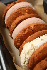 Concept of sweet food, tasty cookies with ice cream