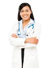 Fototapeta premium PNG of a young female doctor isolated on a PNG background.