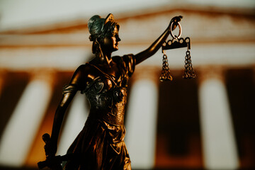 Statue of justice close-up. Justitia the Roman goddess of justice