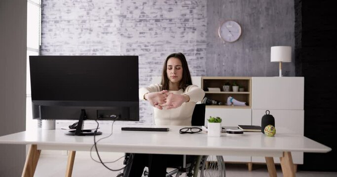 Arms Stretch Exercise Sitting At Desk