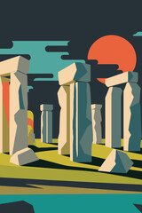 Stonehenge landmark Wiltshire, England tourism attraction flat color vector