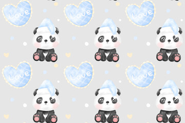 Cute Panda Watercolor Seamless Patterns