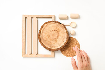 Fototapeta premium Flat lay of creative moodboard composition, top view