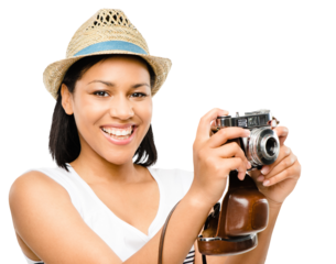 PNG of a Beautiful mixed race woman taking photograph vintage camera isolated on a PNG background.