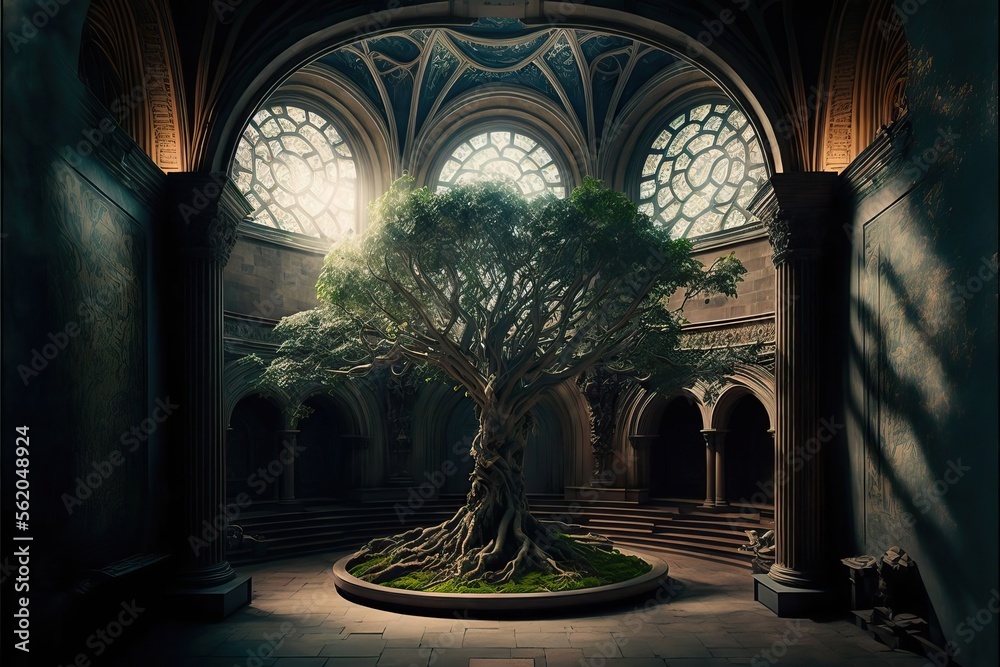 Wall mural 4k resolution or higher, tree of life exhibition garden room. generative ai technology