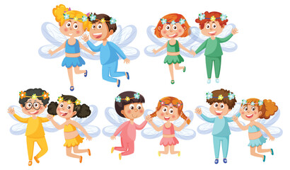 Set of fairy couple cartoon characters