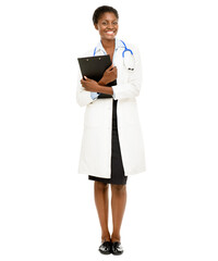 A confident young doctor posing isolated on a PNG background.