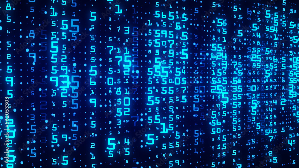 Poster Digital background blue matrix. Coding or hacking concept. Abstract data concept. 3d rendering.