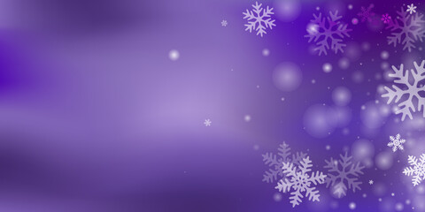 Simple heavy snowflakes design. Snowstorm speck freeze shapes. Snowfall sky white purple composition. Blurred snowflakes new year texture. Snow nature scenery.