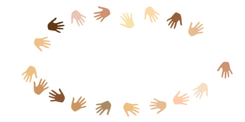 People hands of various skin tone silhouettes. Elections concept. Cosmopolite