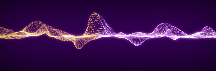 Dynamic sound wave. Musical particle pulsing. Blue energy flow concept. 3D rendering.