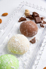 Delicious mochi close-up. Traditional Japanese dessert
