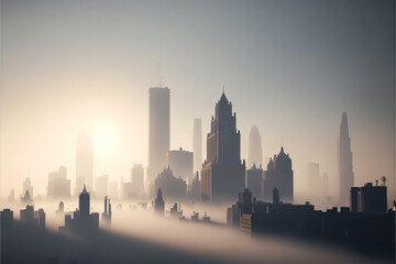 Foggy cover modern city in morning time, Generative AI