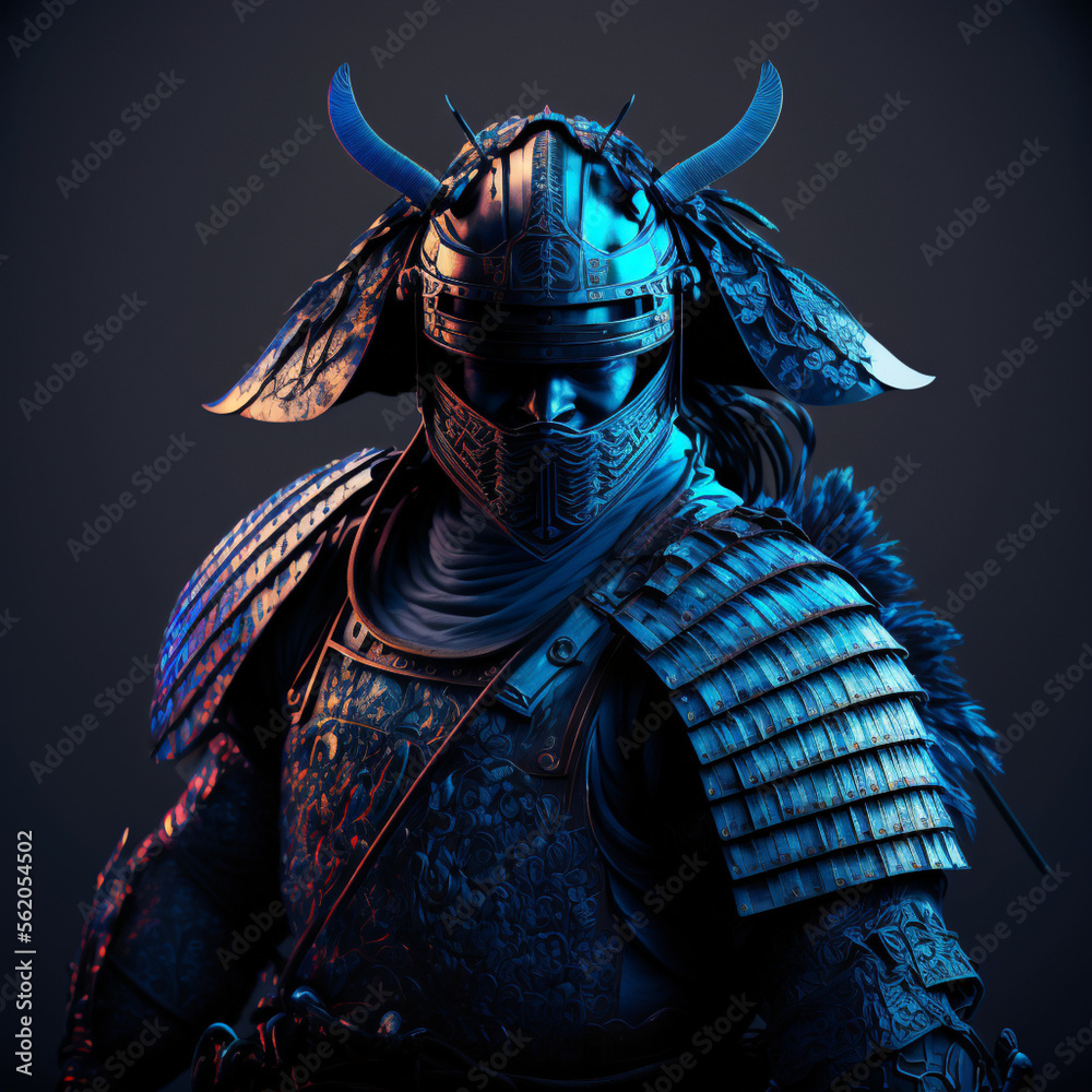 Wall mural samurai in dark blue armor