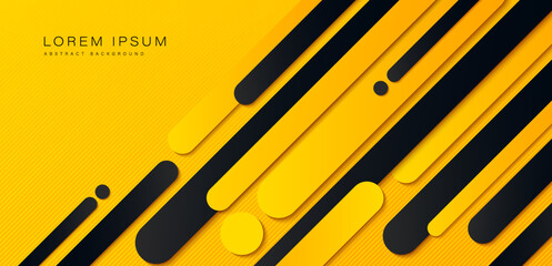 Abstract yellow and black banner background with diagonal geometric shape elements. Modern rounded shapes design with diagonal stripes. Vector illustration