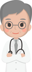 Older male medical worker holding hands on chest, medical staff, emoji cartoons