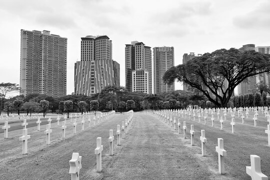 Manila American Cemetery. Black and white photo.