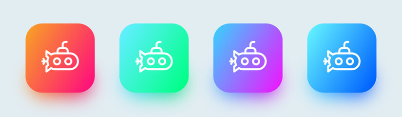 Submarine line icon in square gradient colors. Uderwater ship signs vector illustration.