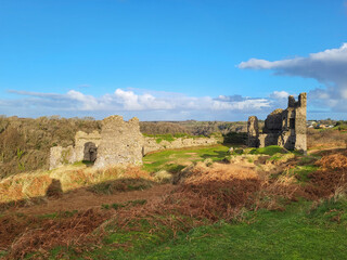 Pennard Castle was built in the early 12th century as a timber ringwork following the Norman invasion of Wales. It is located on the cliff overlooking Three Cliffs Bay. 