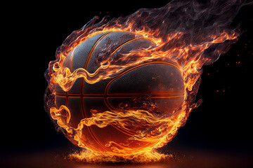 Generative AI of a Glowing Ball Burning on Fire in Orange Flames, Giving off Heat and Smoke for Competitive Basketball: A Visual representation of the Madness and Excitement of the Game
 - obrazy, fototapety, plakaty