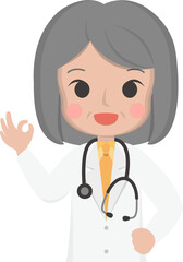 Older female medical worker than no problem gestures, medical staff, emoji cartoons