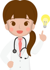 Female medical worker idea light bulb, medical staff, emoji cartoon