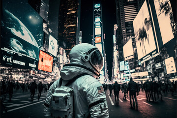Fototapeta na wymiar photography astronaut in skyscraper city. Ai generated art