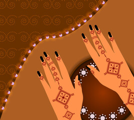 Floral Henna Mehndi Vector Hand Illustration Design, Henna Hands Vector, henna hands template banner background design, Henna banner Logo Background