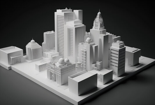 White Three Dimensional Render Of City Downtown. Ai Generated Art