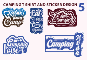 Camping t shirt and sticker design template set