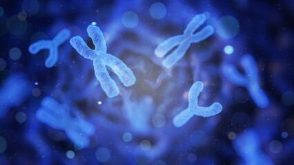 Chromosomes Abstract Scientific Blurry Background. 3D illustration
