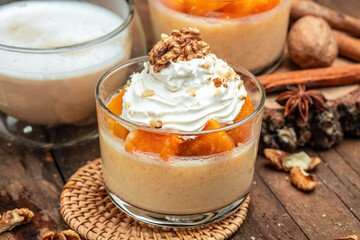 Pumpkin pudding yogurt desser. Homemade dessert for Thanksgiving