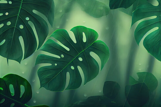 tropical leaves greenery with green leaves of mostera