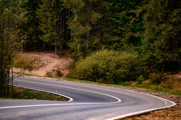 Fototapeta premium Beautiful mountain curved road in the forest, Landscape with an empty asphalt road through the forest.
