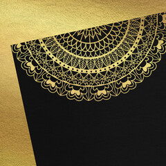 Black and gold mandala background. Backdrop leather texture. Scrapbook paper