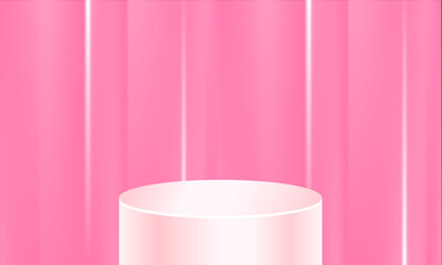 pink podium with geometrical 3d shape
