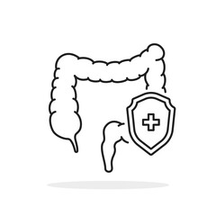 thin line black shield with human intestines icon