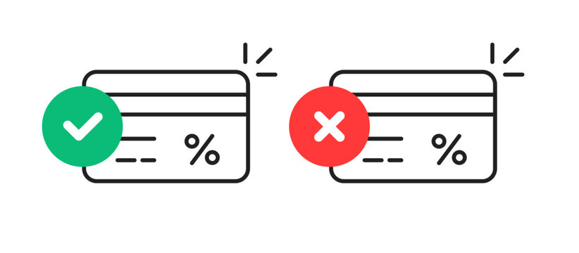 Thin Line Approved Or Cancel Credit Card Payment Icon