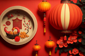 Classic Chinese new year background. Chinese character. Created with Generative AI technology.