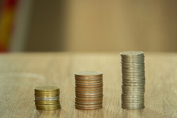 Saving money concept preset  putting money coin stack growing business