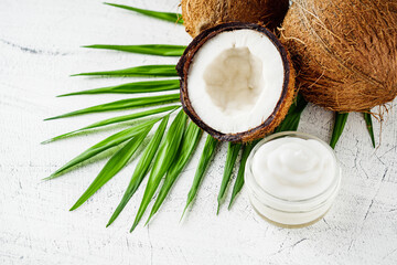 Fototapeta na wymiar fresh natural coconut cream on a white background