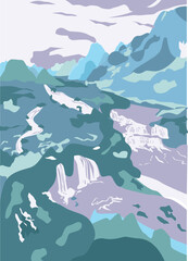 Obraz premium nature landscape with mountains and sea and waterfall